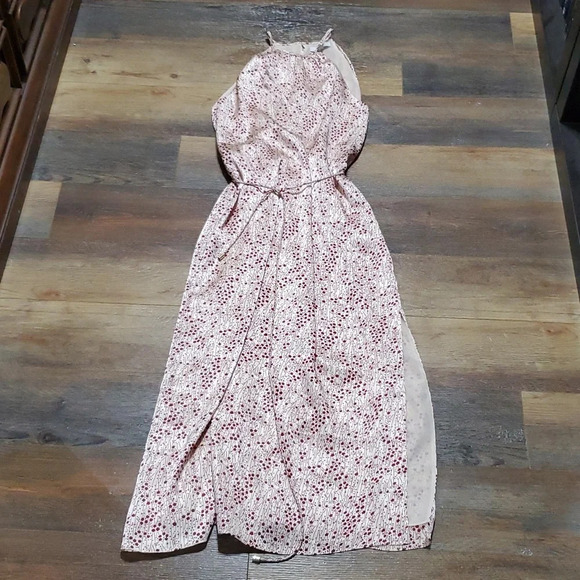 Joie Dresses & Skirts - Joie red floral on cream tie waist single side split maxi halter top dress